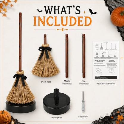 🎉Last Day 50% OFF✨-🧙‍♀️Animated Floating Witch Broom Halloween Decor with Touch-Activated Magic for Spooky Home & Party Ambiance🧹