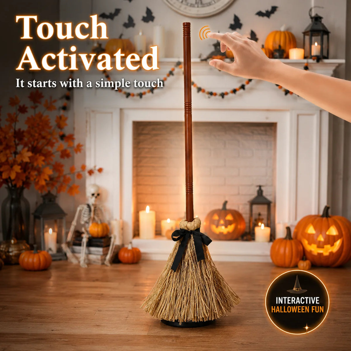 🎉Last Day 50% OFF✨-🧙‍♀️Animated Floating Witch Broom Halloween Decor with Touch-Activated Magic for Spooky Home & Party Ambiance🧹