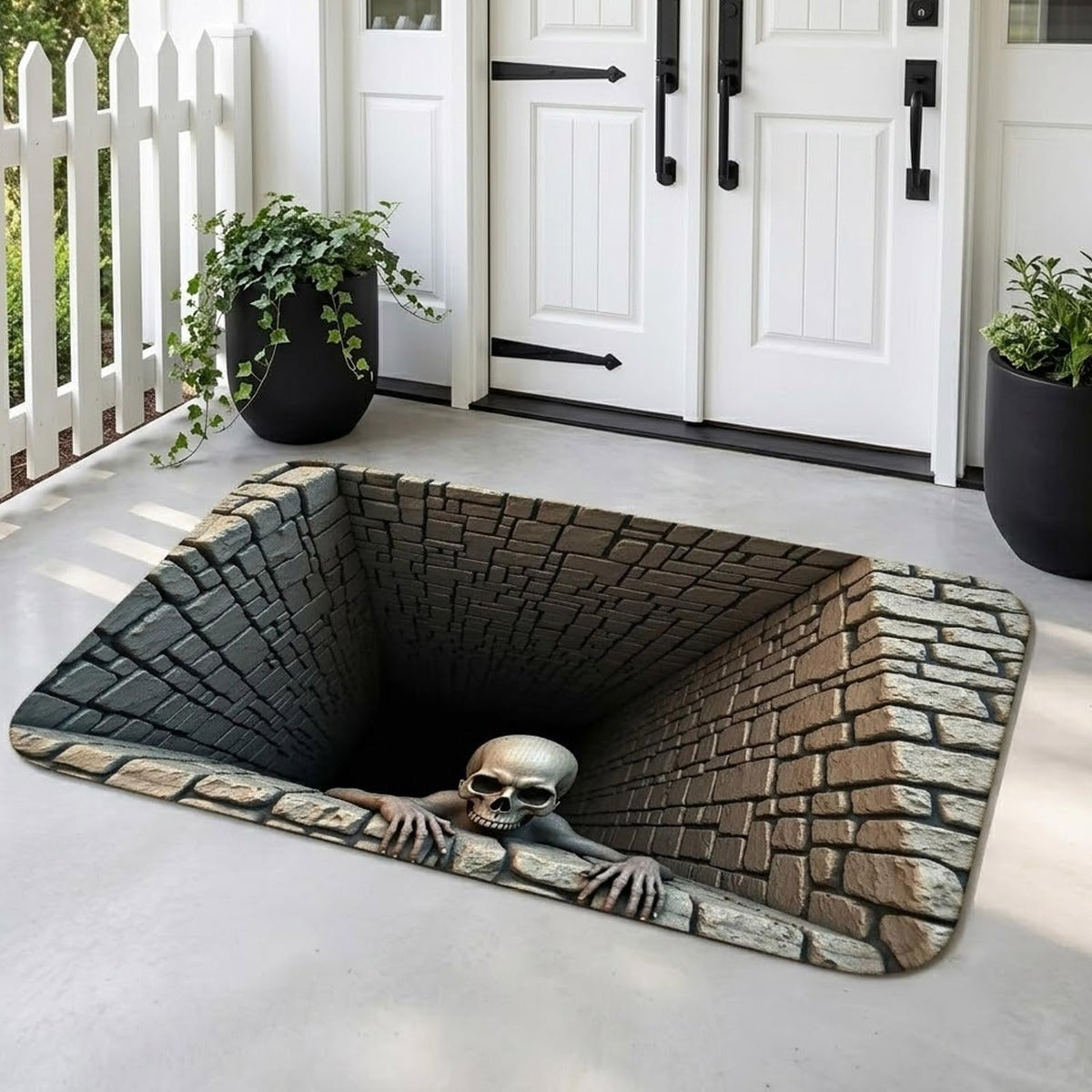 👻 Last Day 50% OFF✨-💀3D Skull Pit Halloween Rug with Creepy Skeleton Illusion for Spooky Home Decor 👻
