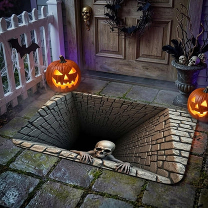 👻 Last Day 50% OFF✨-💀3D Skull Pit Halloween Rug with Creepy Skeleton Illusion for Spooky Home Decor 👻