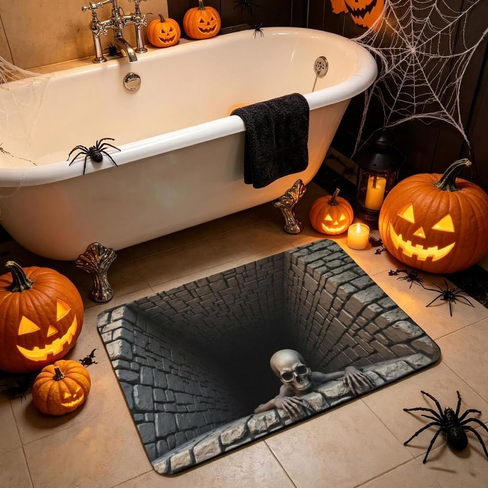 👻 Last Day 50% OFF✨-💀3D Skull Pit Halloween Rug with Creepy Skeleton Illusion for Spooky Home Decor 👻
