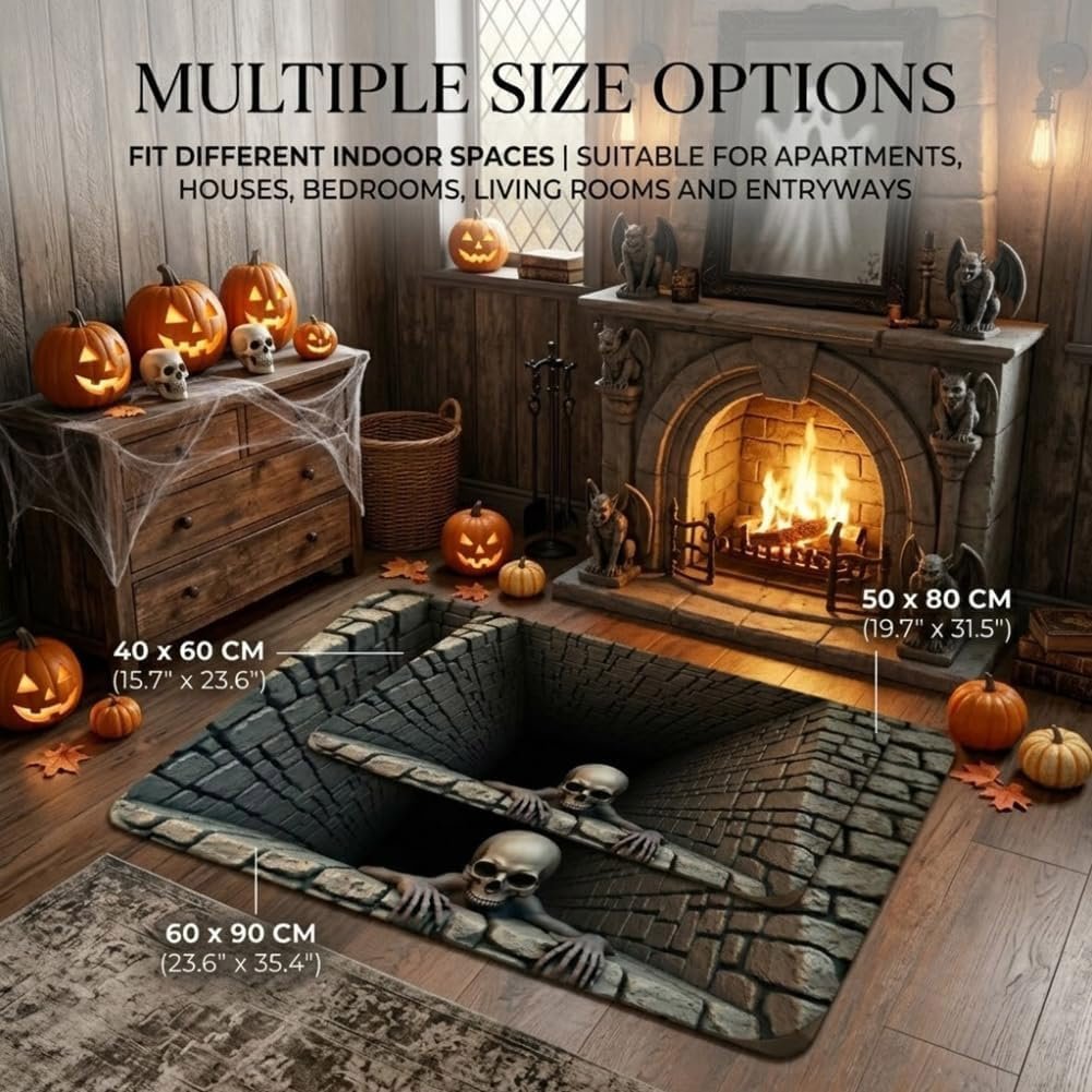 👻 Last Day 50% OFF✨-💀3D Skull Pit Halloween Rug with Creepy Skeleton Illusion for Spooky Home Decor 👻