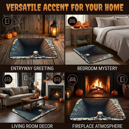 👻 Last Day 50% OFF✨-💀3D Skull Pit Halloween Rug with Creepy Skeleton Illusion for Spooky Home Decor 👻