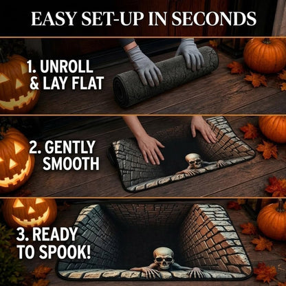 👻 Last Day 50% OFF✨-💀3D Skull Pit Halloween Rug with Creepy Skeleton Illusion for Spooky Home Decor 👻