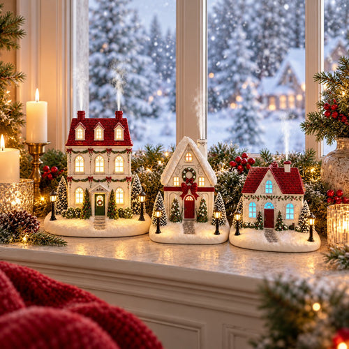 🎄 Christmas Village Aroma Diffuser – Light-Up Ceramic House with Chimney Mist