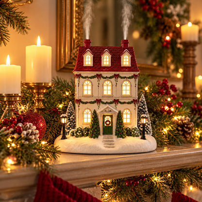 🎄 Christmas Village Aroma Diffuser – Light-Up Ceramic House with Chimney Mist