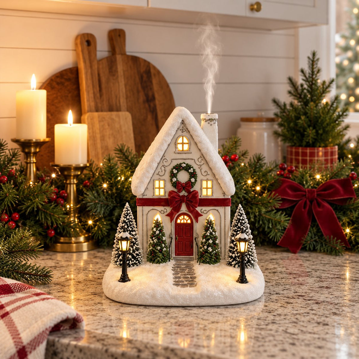 🎄 Christmas Village Aroma Diffuser – Light-Up Ceramic House with Chimney Mist