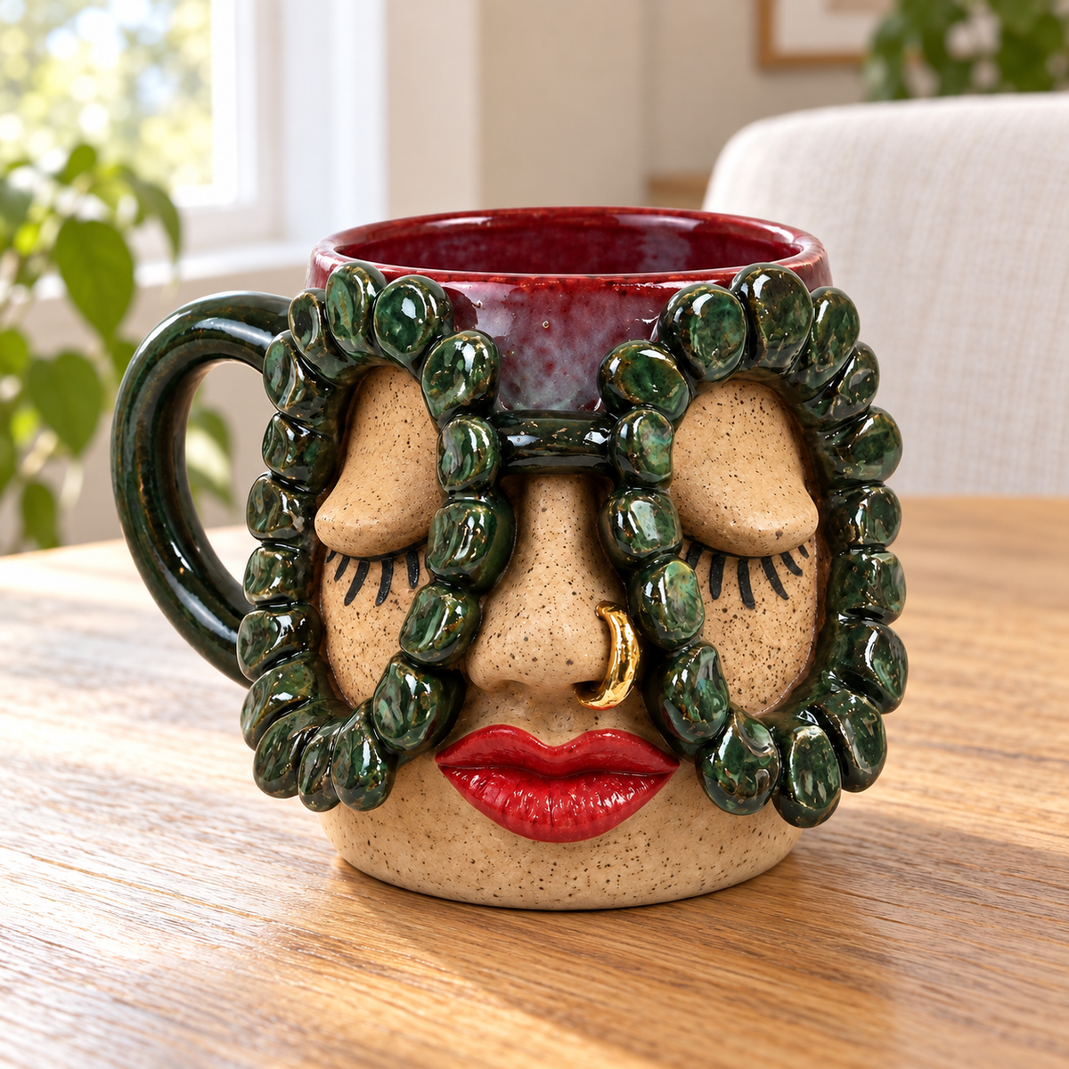 Mood & Muse –  Handcrafted Whimsical Face Ceramic Mug Collection
