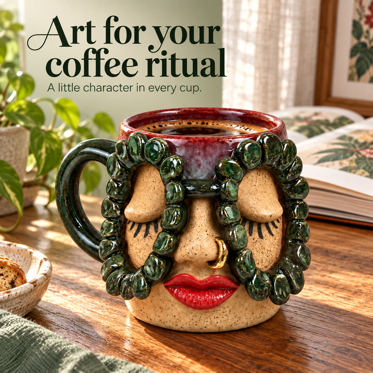 Mood & Muse –  Handcrafted Whimsical Face Ceramic Mug Collection