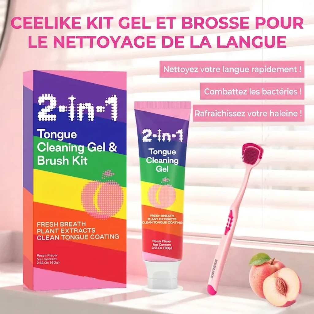 Kit de nettoyage de la langue 2-en-1 (aux extraits botaniques) — Rafraîchit l'haleine instantanément