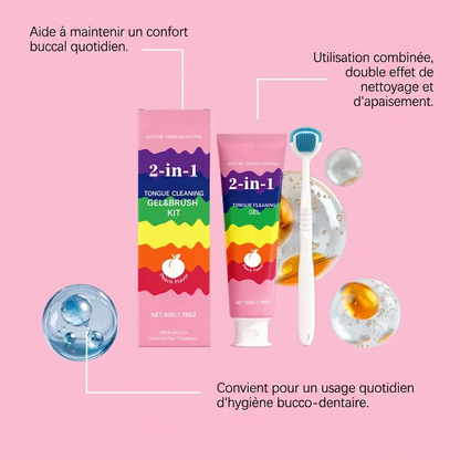 Kit de nettoyage de la langue 2-en-1 (aux extraits botaniques) — Rafraîchit l'haleine instantanément