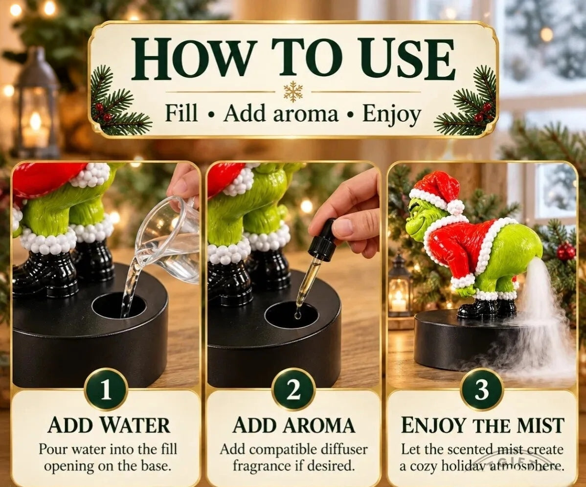 GRINCH CINDER Scent Funny Christmas Backflow Incense Humidifier