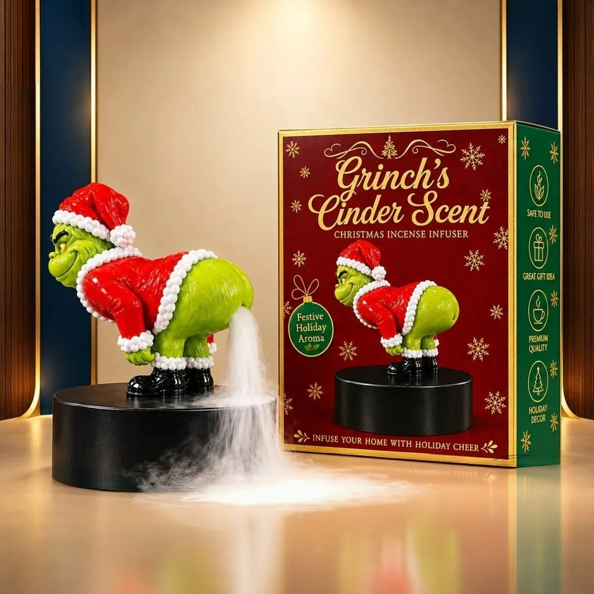 GRINCH CINDER Scent Funny Christmas Backflow Incense Humidifier