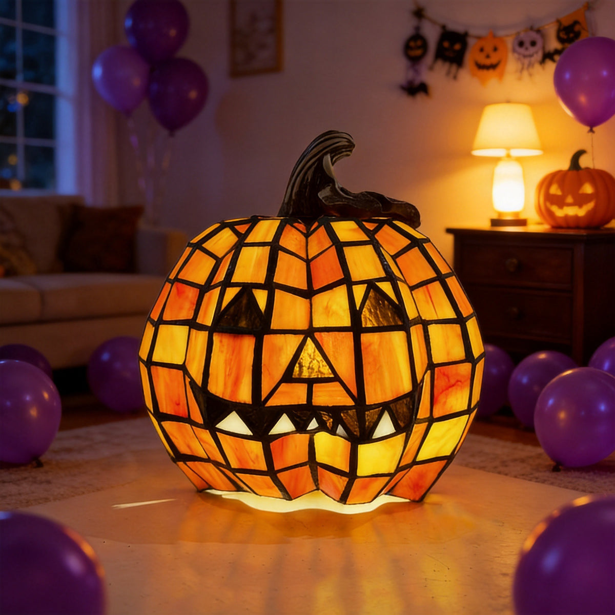 💡 Last Day 50% OFF✨-🎃 Tiffany-Style Pumpkin Halloween Decor for Elegant Glow & Spooky Seasonal Home Ambiance 🕯️