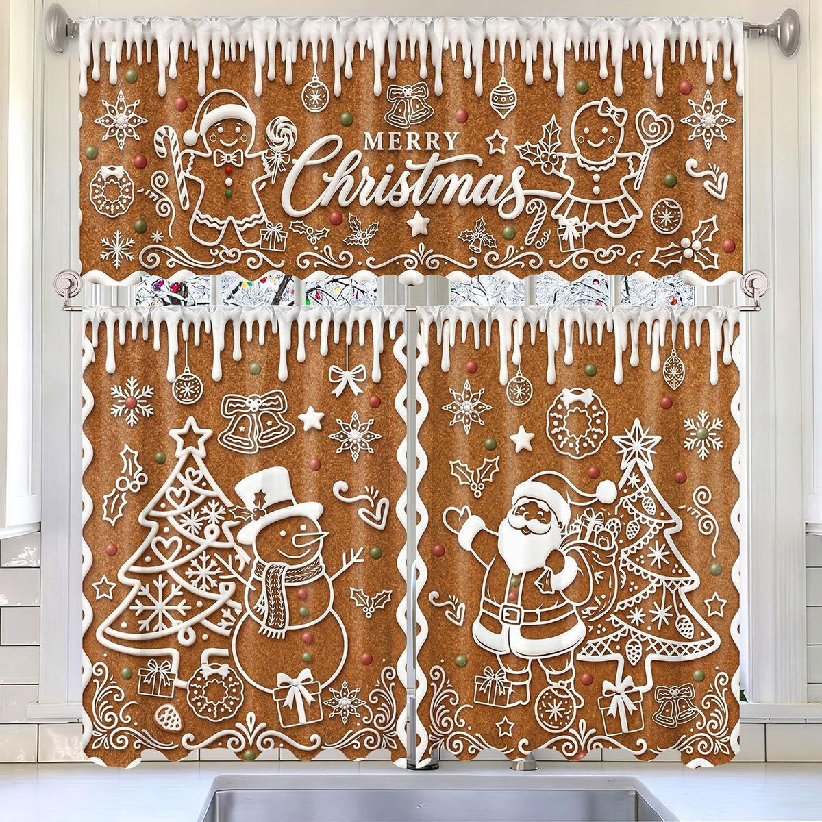 🎄Festive Christmas Kitchen Curtain Set – 3-Piece Holiday Window Decor🏡