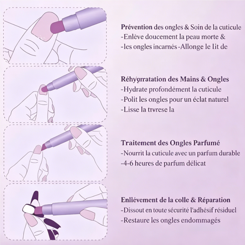 Stylo de soin des ongles 3-en-1
