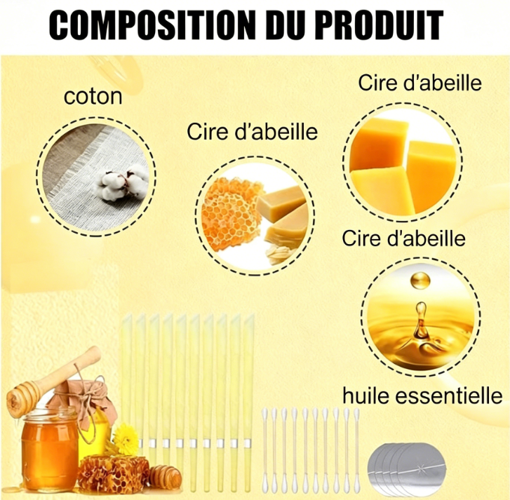 Bougies auriculaires évasées en cire d'abeille