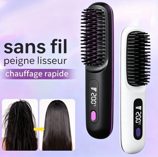 Peigne lisseur chauffant sans fil en céramique