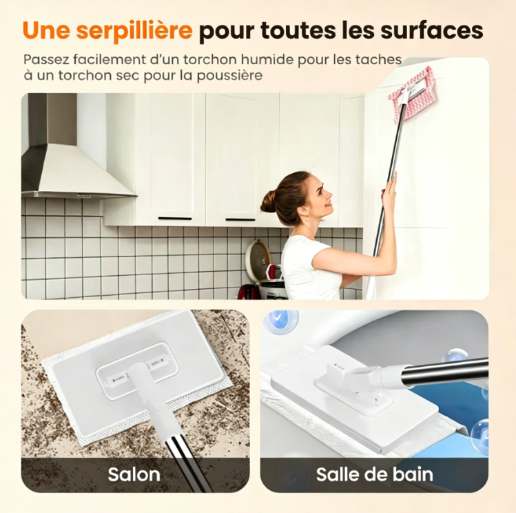 Balai à poussière avec 10 chiffons réutilisables