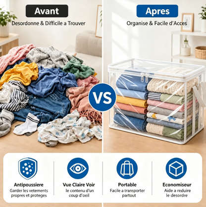 Bacs de rangement en PVC transparent avec poignées – pour livres, jouets, médias et organisation