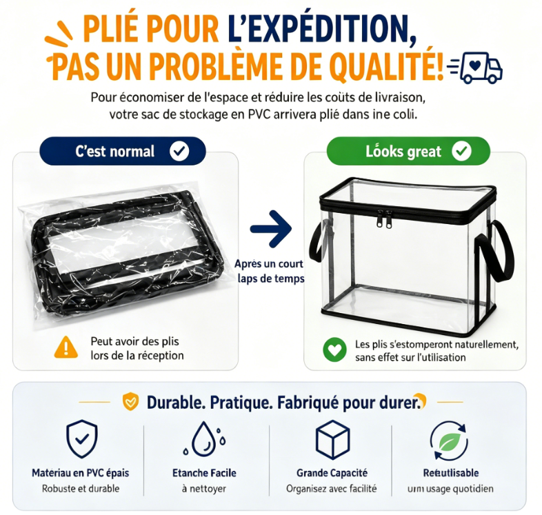 Bacs de rangement en PVC transparent avec poignées – pour livres, jouets, médias et organisation