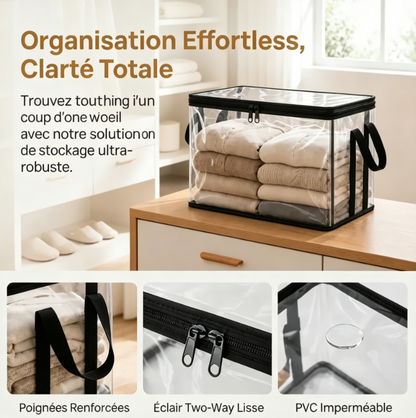 Bacs de rangement en PVC transparent avec poignées – pour livres, jouets, médias et organisation