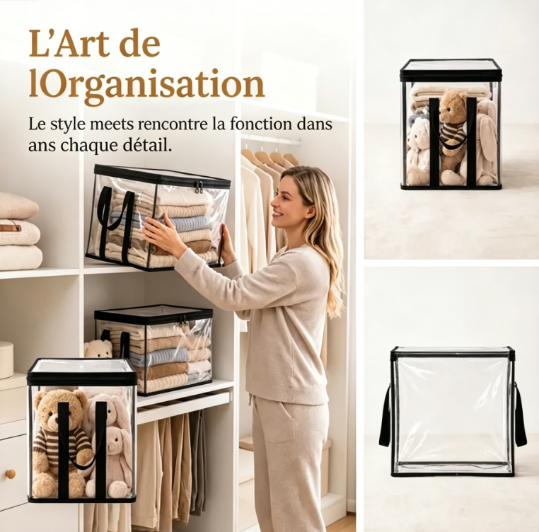 Bacs de rangement en PVC transparent avec poignées – pour livres, jouets, médias et organisation