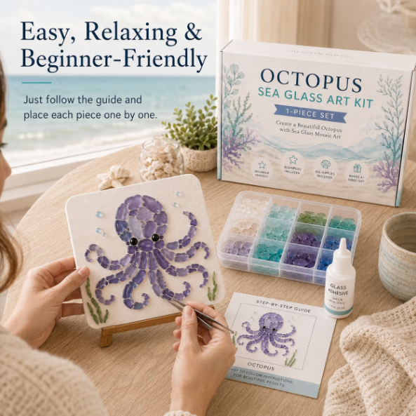 🌊✨DIY Sea Glass Mosaic Craft Kit-Features Marine Life and Garden Art