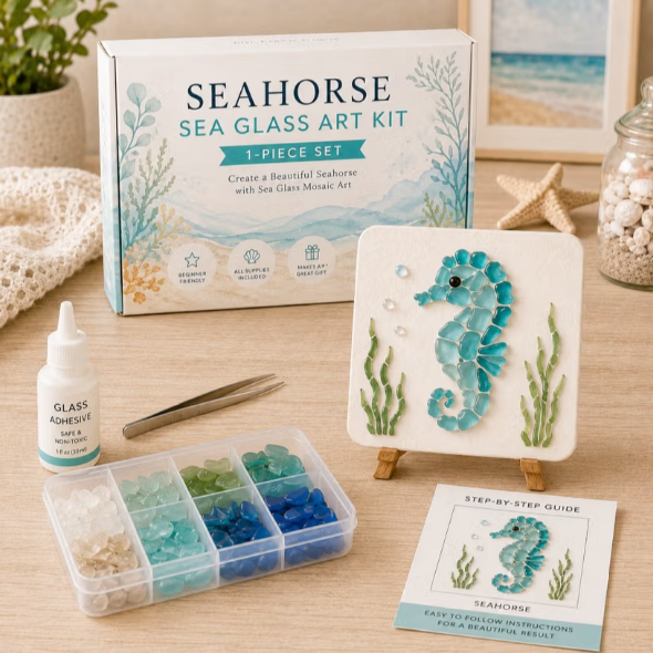 🌊✨DIY Sea Glass Mosaic Craft Kit-Features Marine Life and Garden Art