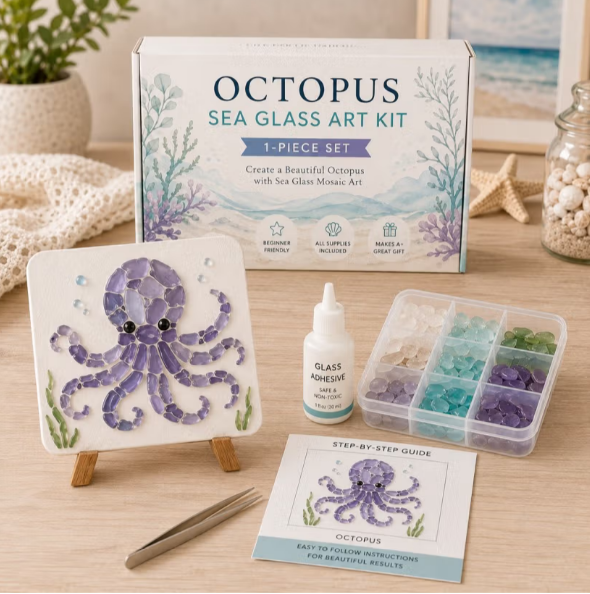 🌊✨DIY Sea Glass Mosaic Craft Kit-Features Marine Life and Garden Art