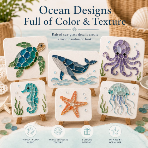 🌊✨DIY Sea Glass Mosaic Craft Kit-Features Marine Life and Garden Art