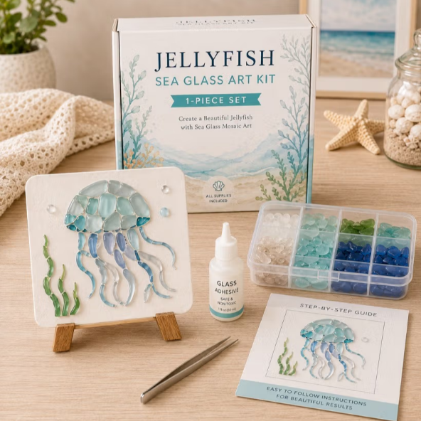 🌊✨DIY Sea Glass Mosaic Craft Kit-Features Marine Life and Garden Art