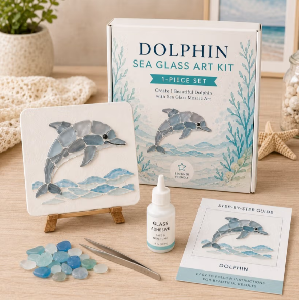 🌊✨DIY Sea Glass Mosaic Craft Kit-Features Marine Life and Garden Art