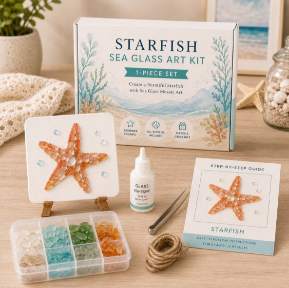🌊✨DIY Sea Glass Mosaic Craft Kit-Features Marine Life and Garden Art