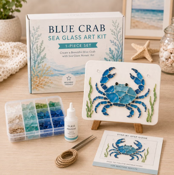 🌊✨DIY Sea Glass Mosaic Craft Kit-Features Marine Life and Garden Art