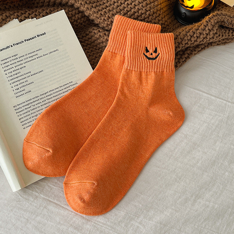 🎃Viral Halloween Embroidered Crew Socks – Cute Spooky Knit Socks | 100% Cotton✨