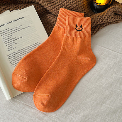🎃Viral Halloween Embroidered Crew Socks – Cute Spooky Knit Socks | 100% Cotton✨