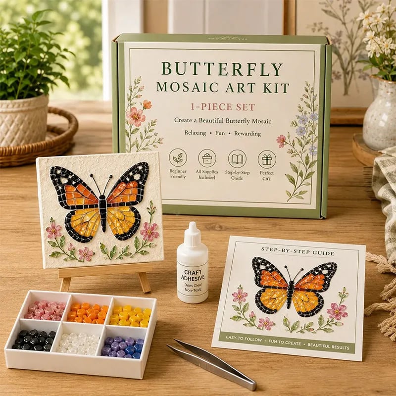 🌿Watering Can Mosaic Art Kit | Beginner-Friendly Floral DIY Craft with Vibrant Mosaic Beads & Sturdy Display Base✨
