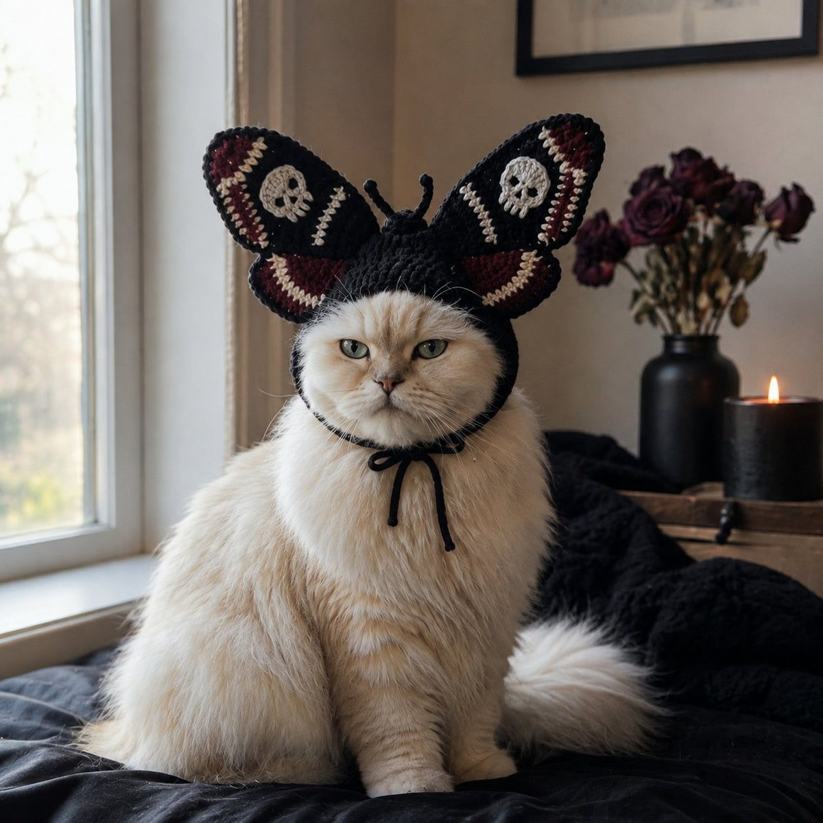 🥳HOT SALE💞50% OFF-🐱 Handmade Gothic Crochet Cat Hat for Cute, Unique & Spooky Style 🖤