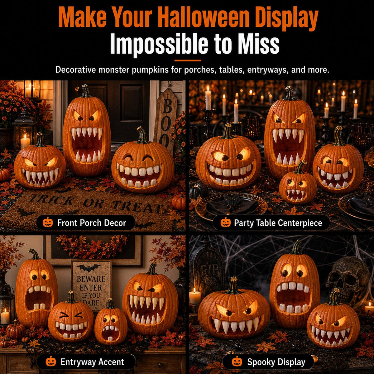 🦷Last day Promotion 🔥-🎃Monster Grin Pumpkin Decorating Kit for Fun 3D Jack-O’-Lantern Designs & Spooky Halloween Decor 🦷