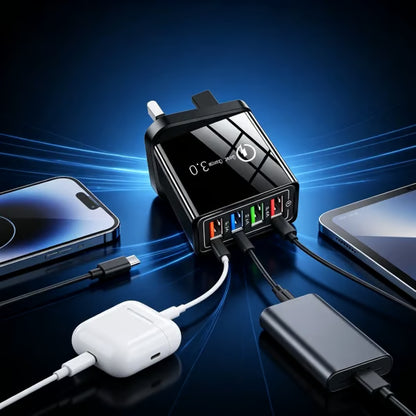 ⏰Last day Promotion 🔥-⚡ AI-GaN 4-Port Fast Charger – Quick Charge 3.0 Smart Power Hub for Multi-Device Charging🔋