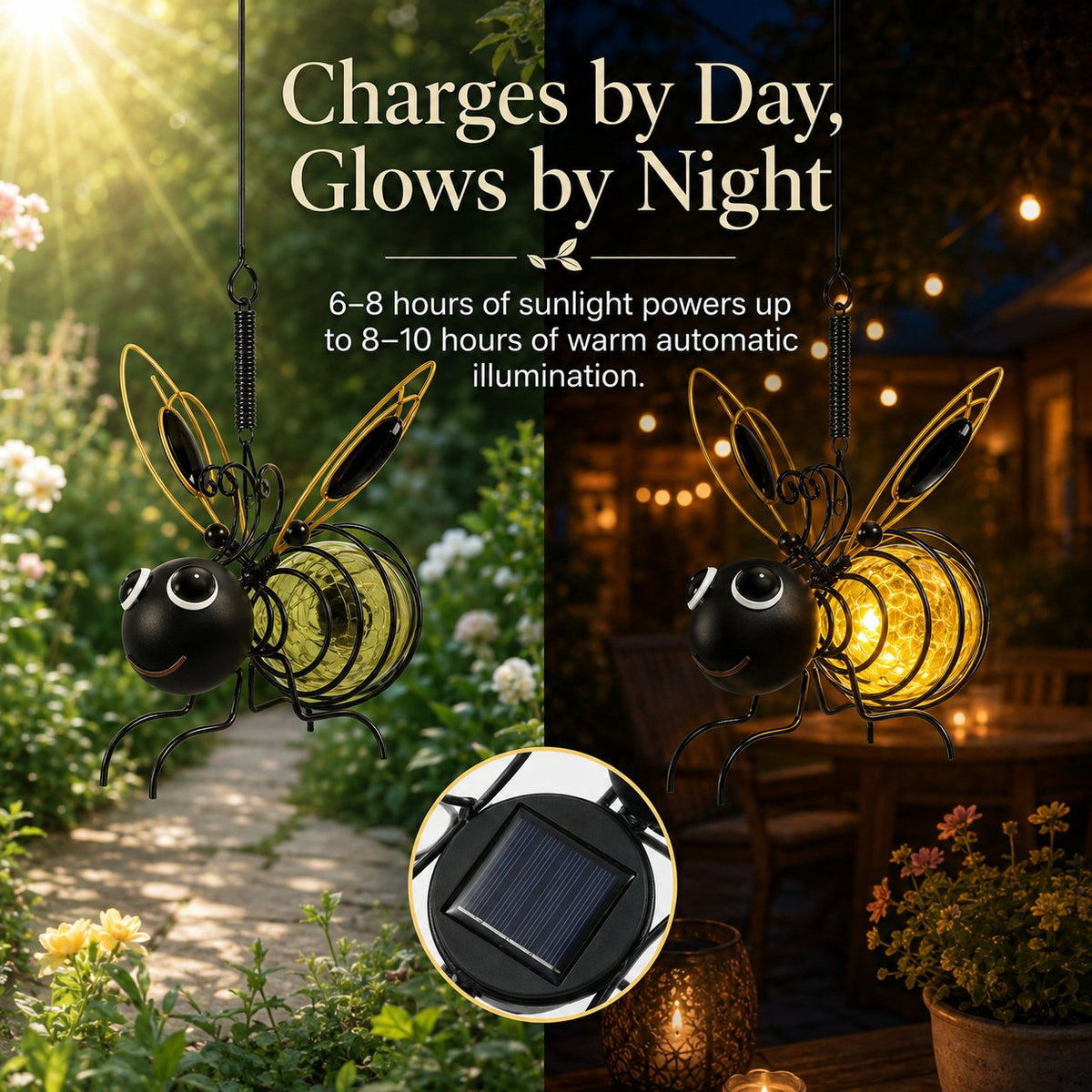 🎁Last day Promotion 🔥-🐝Outdoor Hanging Solar Bee Light for Charming Garden Glow & Whimsical Yard Decor ✨