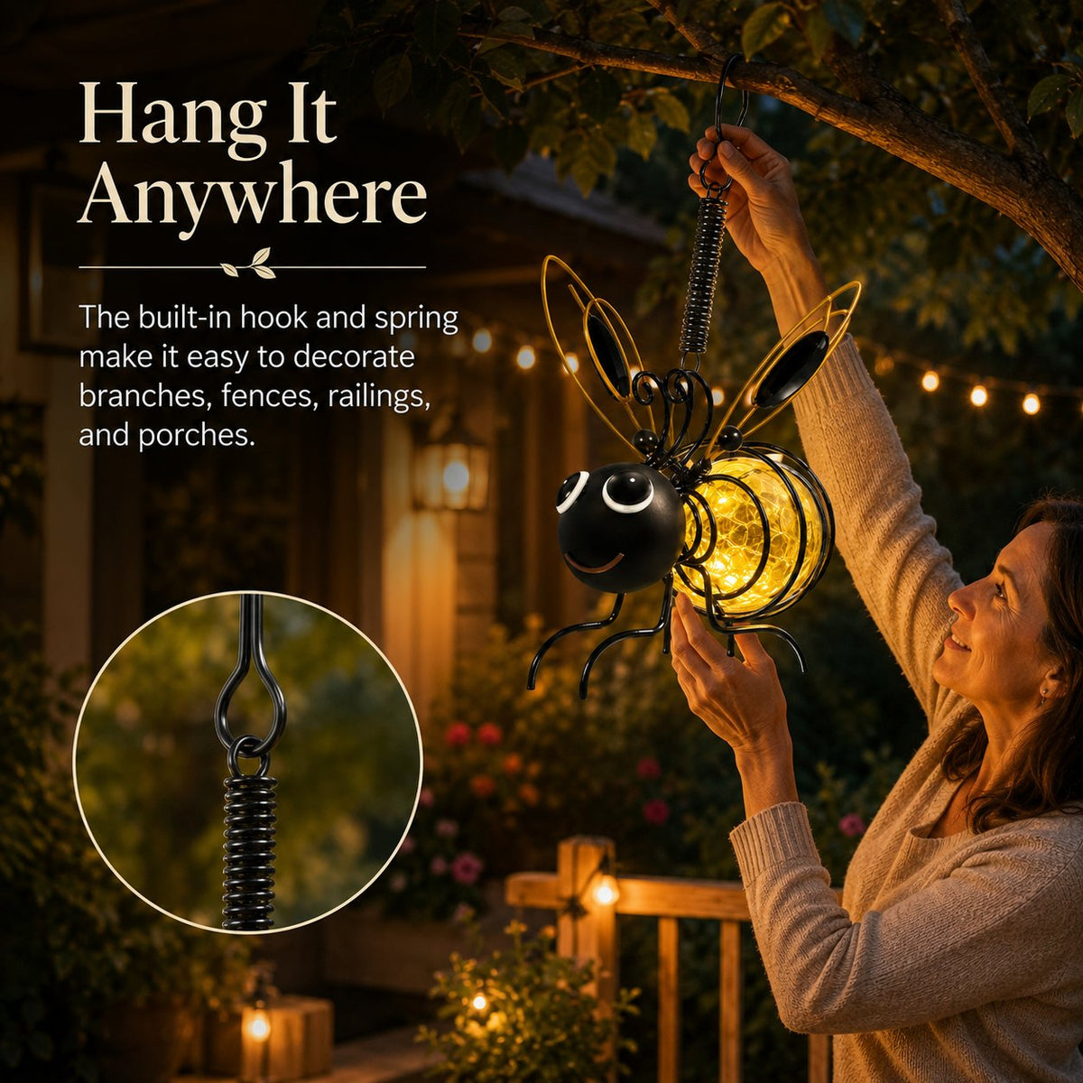 🎁Last day Promotion 🔥-🐝Outdoor Hanging Solar Bee Light for Charming Garden Glow & Whimsical Yard Decor ✨