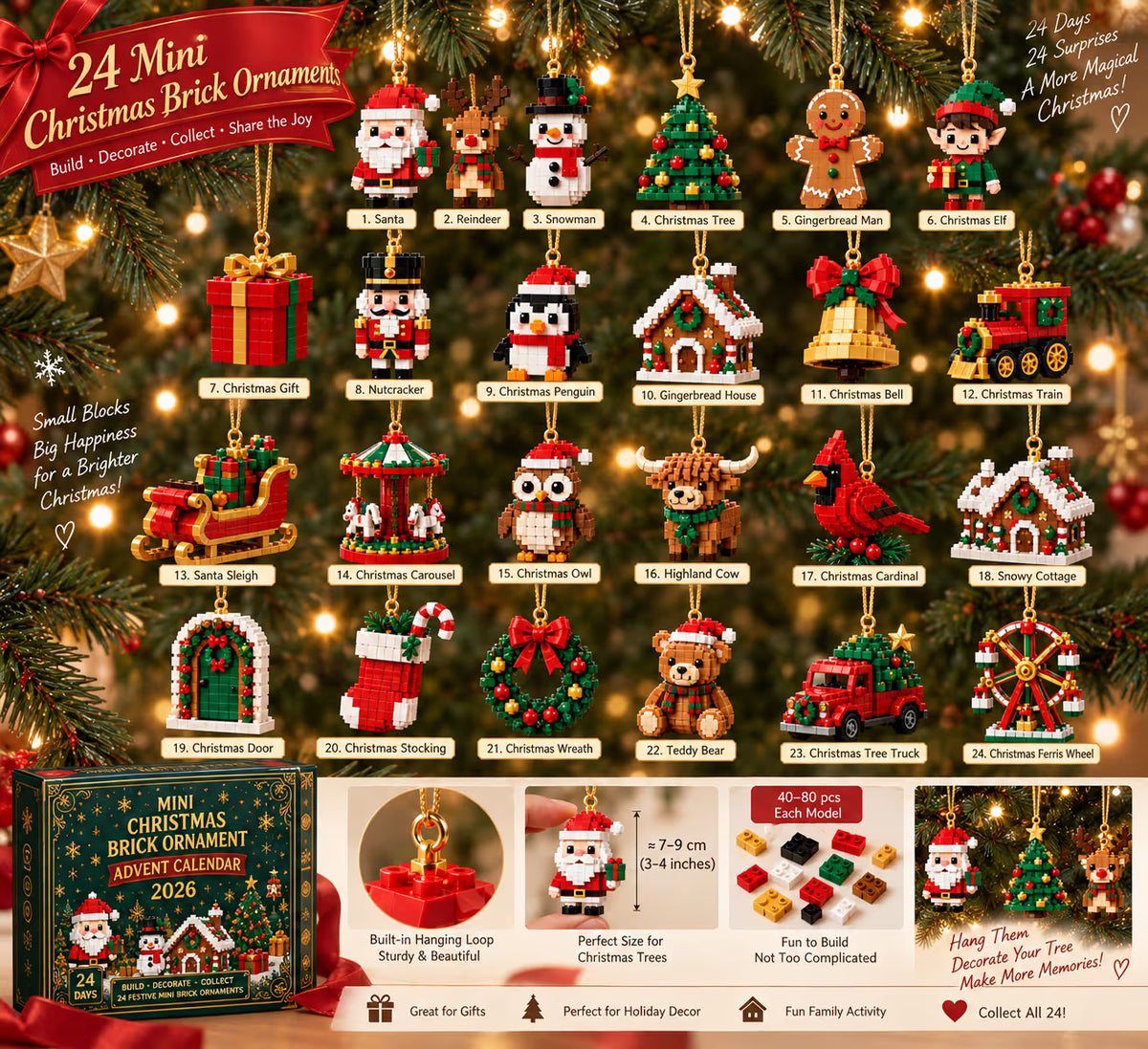 ⏳ Last Day 50% OFF🎁 – 🎄24-Day Christmas Brick Ornament Advent Calendar 🧱