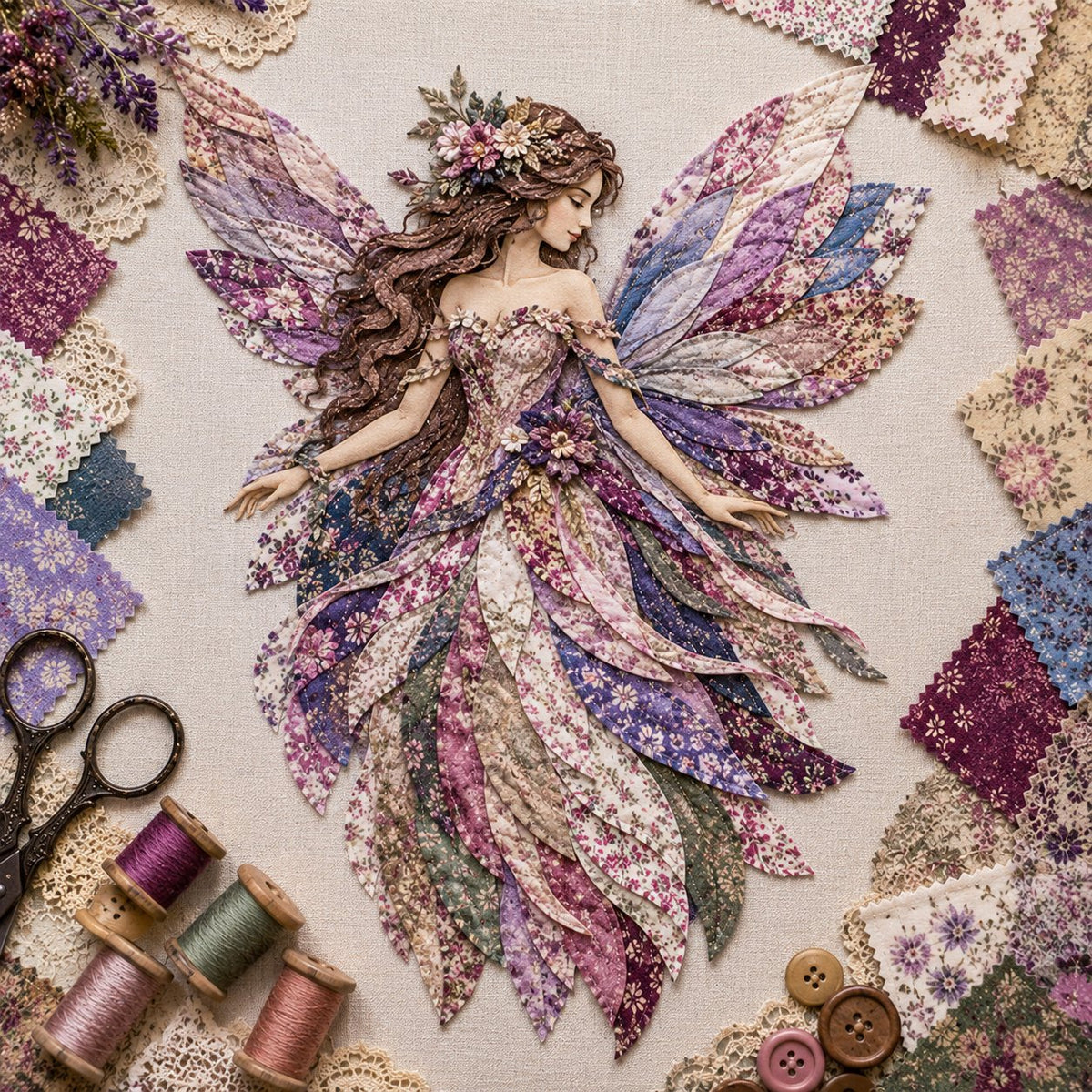 ⏰Last day Promotion 🔥-🧚Premium Fairy Patchwork DIY Kit for Whimsical Layered Fabric Art & Magical Floral Wall Decor 🌸