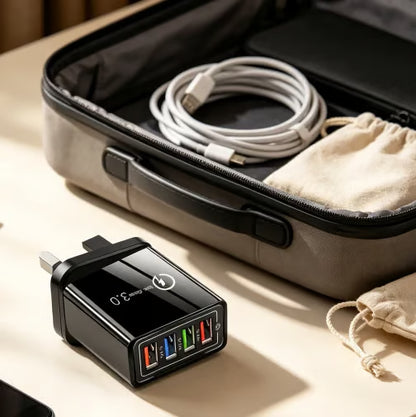 ⏰Last day Promotion 🔥-⚡ AI-GaN 4-Port Fast Charger – Quick Charge 3.0 Smart Power Hub for Multi-Device Charging🔋