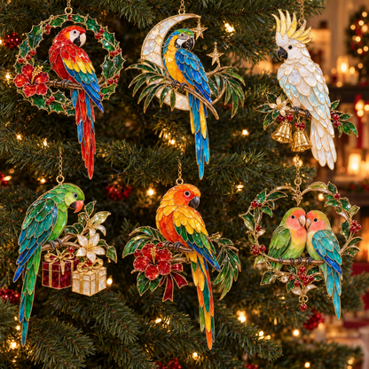 🦜 Holiday Celebration 50% OFF ✨-Colorful Tropical Parrot Christmas Ornaments Set of 6 🌴