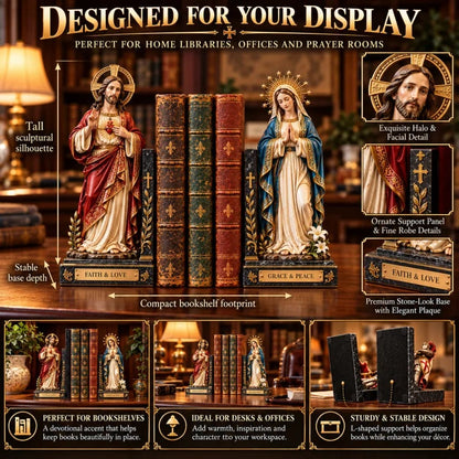 ✝️ Sacred Heart of Jesus & Virgin Mary Bookends | Faith & Love, Grace & Peace