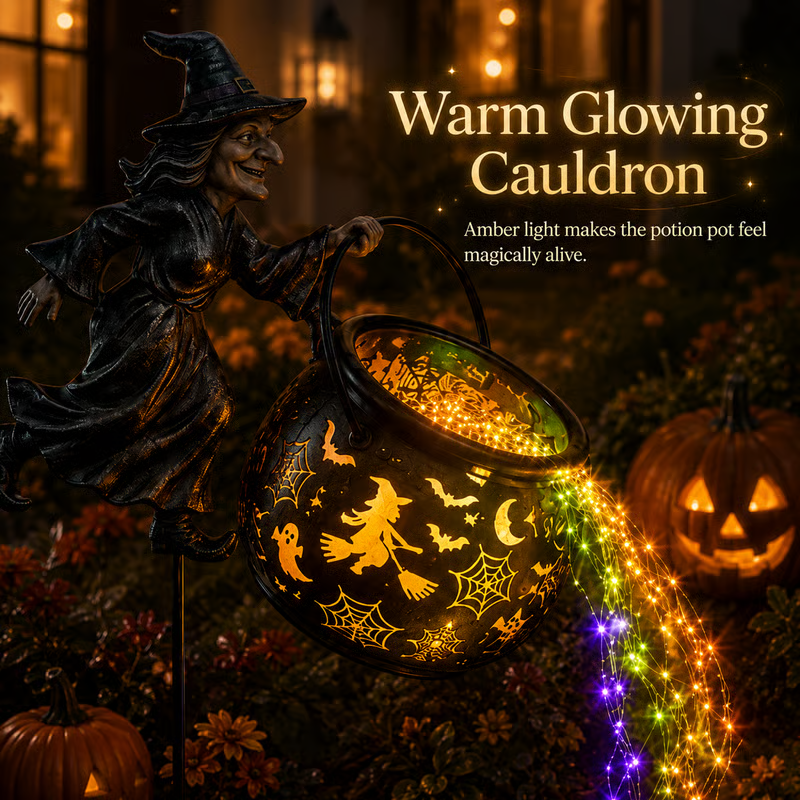 🧙‍♀️ Halloween Witch Cauldron Garden Light | Spooky Outdoor Decor for Yard & Pathway 🎃