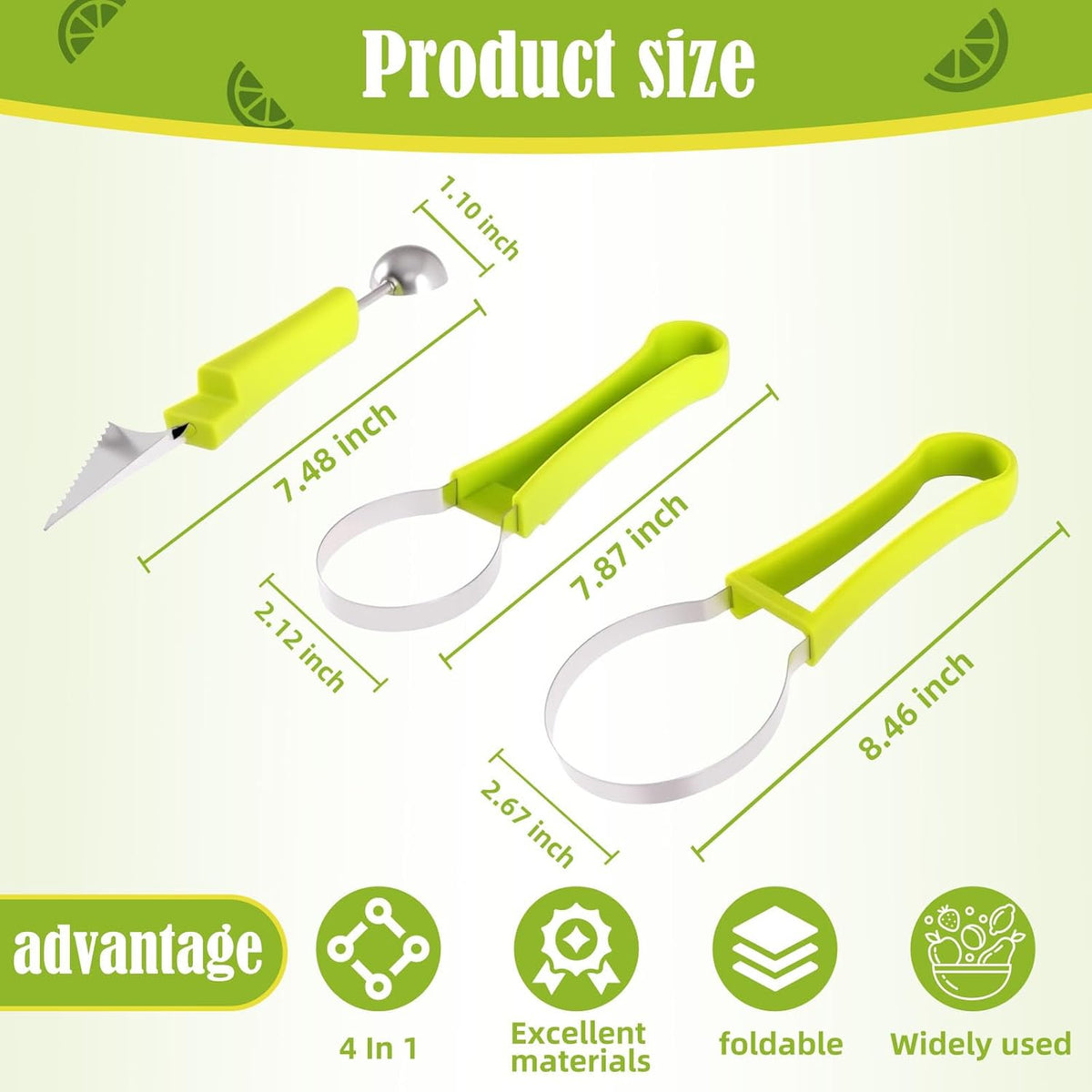 🔥 Last Day 50% OFF✨-🍉 4-in-1 Melon Baller Set for Easy Fruit Scooping, Cutting & Creative Carving 🍓
